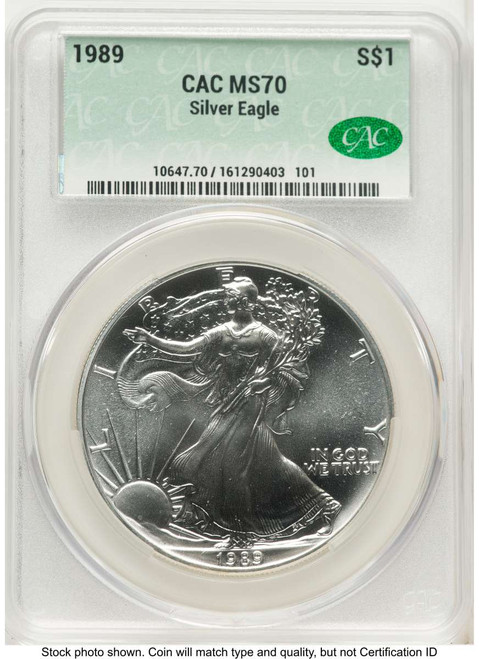 1989 S$1 American Silver Eagle Coin CACG MS70 coin front image