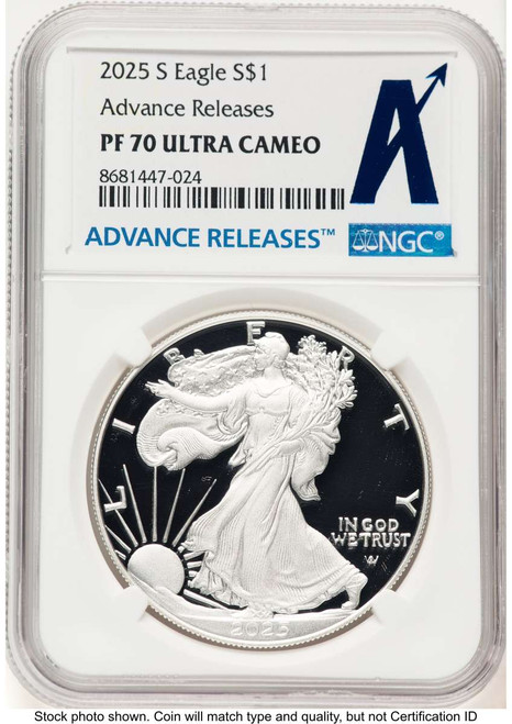 2025-S S$1 Proof American Silver Eagle Coin NGC PF70 UCAM - Advanced Release coin front image