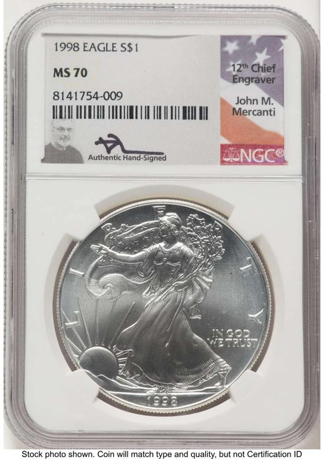 Bullionshark 1998 S$1 American Silver Eagle Coin NGC MS70 - HAT773359017 