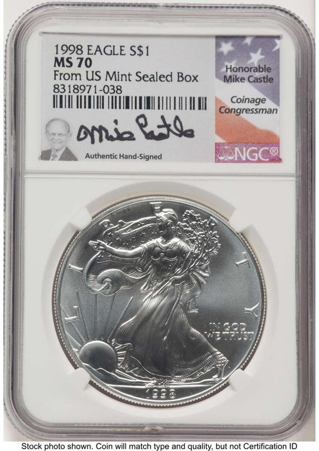 Bullionshark 1998 S$1 American Silver Eagle Coin NGC MS70 - HAT519904265 