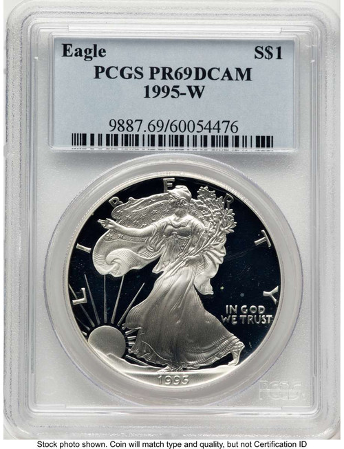 1995-W S$1 Proof American Silver Eagle Coin PCGS PR69 DCAM coin front image
