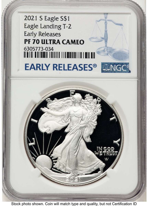 2021-S S$1 Proof American Silver Eagle Coin NGC PF70 UCAM - Type Two - First Strike coin front image
