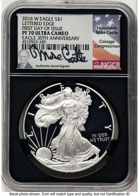 Bullionshark 2016-W S$1 Proof American Silver Eagle Coin NGC PF70 UCAM - Lettered Edge - 30th Anniversary - First Day of Issue - HAT786209037 