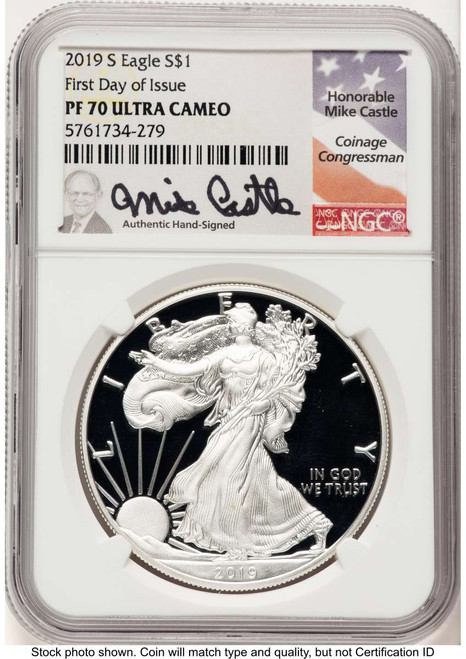 2019-S S$1 Proof American Silver Eagle Coin NGC PF70 UCAM - First Day of Issue coin front image