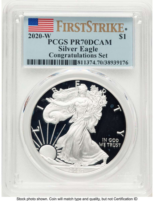 2020-W S$1 Proof American Silver Eagle Coin PCGS PR70 DCAM - Congratulations Set coin front image