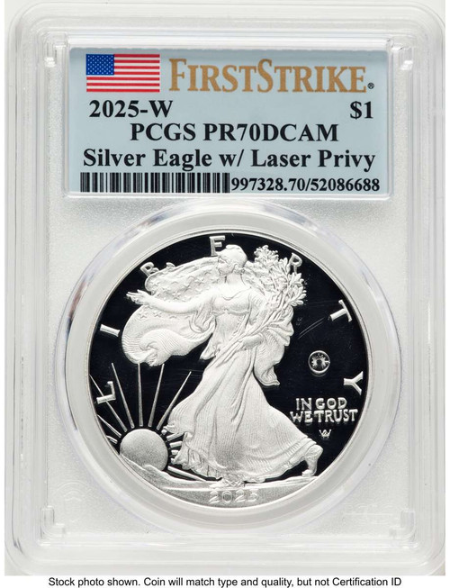 2025-W $1 Proof American Silver Eagle Coin PCGS PR70 DCAM - Laser Privy - First Strike coin front image