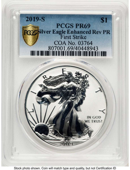 2019-S S$1 Reverse Proof American Silver Eagle Coin PCGS rev PR69   Enhanced Rev PR - First Strike coin front image