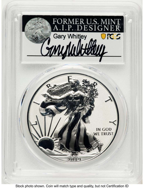 2019-S S$1 Reverse Proof American Silver Eagle Coin PCGS rev PR70 - Enhanced - Grey Whitley Signature - First Strike coin front image