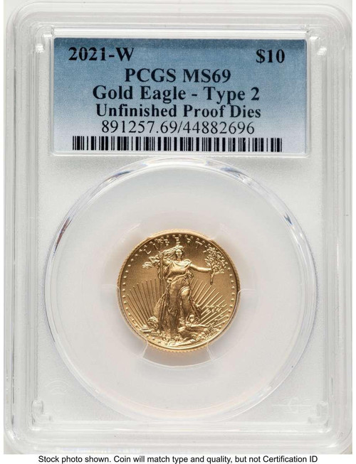 Bullionshark 2021-W $10 Proof 1/4 oz American Gold Eagle Coin PCGS PR69 DCAM - Type Two - Unfinished  Dies - HAT773263010 
