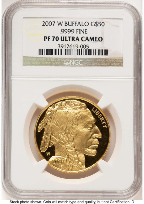 2007-W $50 Proof 1 oz American Gold Buffalo Coin NGC PF70 UCAM - .9999 Fine Gold coin front image