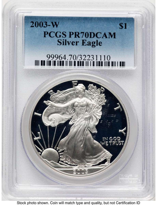 Bullionshark 2003-W S$1 Proof American Silver Eagle Coin PCGS PR70 DCAM - HAT771259005 
