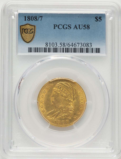 1808/7 $5 Early Half Eagle Coin PCGS AU58 coin front image