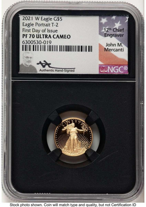 Bullionshark 2021-W G$5 Proof 1/10 oz American Gold Eagle Coin NGC PF70 UCAM - Type Two - First Day of Issue - HAT788454086 