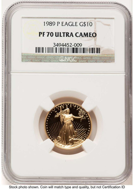 1989-P G$10 Proof 1/4 oz American Gold Eagle Coin NGC PF70 UCAM coin front image