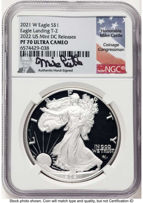 2021-W S$1 Proof American Silver Eagle Coin NGC PF70 UCAM - Type Two coin front image