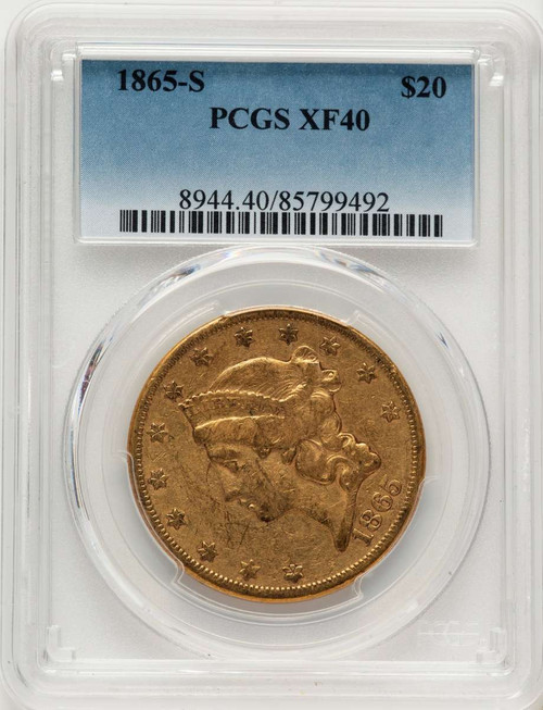 1865-S $20 Liberty Gold Double Eagle PCGS XF40 coin front image
