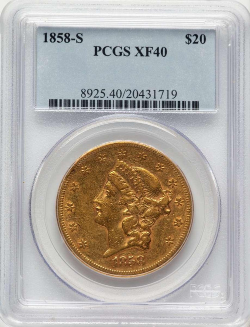 Bullionshark 1858-S $20 Liberty Gold Double Eagle PCGS XF40 - HAT507973018 