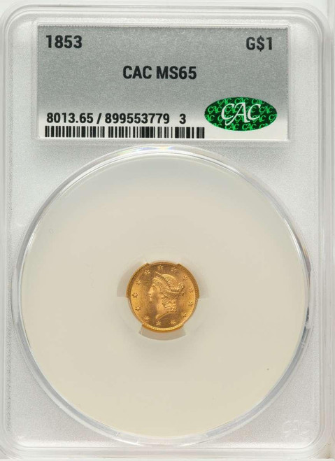 Bullionshark 1853 G$1 Gold Dollar Coin CACG MS65 - HAT524686010 