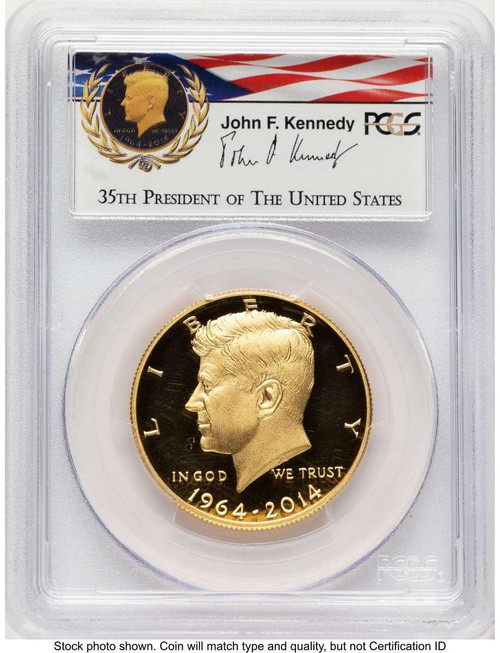 Bullionshark 2014-W 50C Proof Kennedy Half Dollar Coin PCGS PR70   3/4 Ounce Gold - 50th Anniversary - First Strike - HAT508212013 
