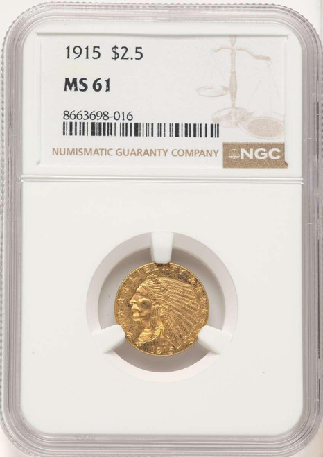 Bullionshark 1915 $2.5 Indian Gold Quarter Eagle Coin NGC MS61 - HAT769295025 