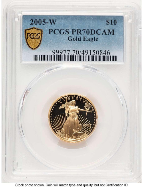 Bullionshark 2005-W G$10 Proof 1/4 oz American Gold Eagle Coin PCGS PR70 DCAM - HAT789108046 