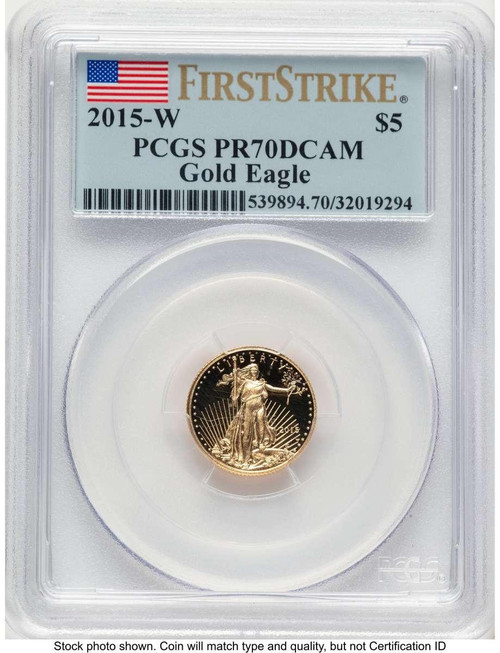 2015-W $5 Proof 1/10 oz American Gold Eagle Coin PCGS PR70 DCAM