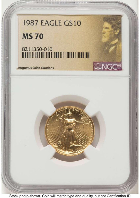 Bullionshark 1987 G$10 1/4 oz American Gold Eagle Coin NGC MS70 - HAT765673023 
