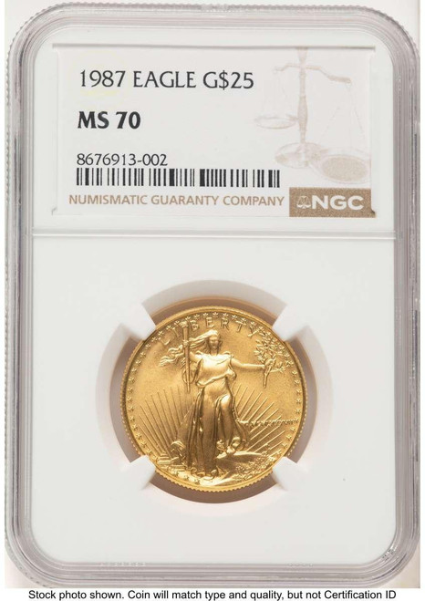 Bullionshark 1987 G$25 1/2 oz American Gold Eagle Coin NGC MS70 - HAT781373046 
