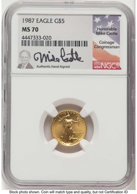 Bullionshark 1987 G$5 1/10 oz American Gold Eagle Coin NGC MS70 - HAT756772008 