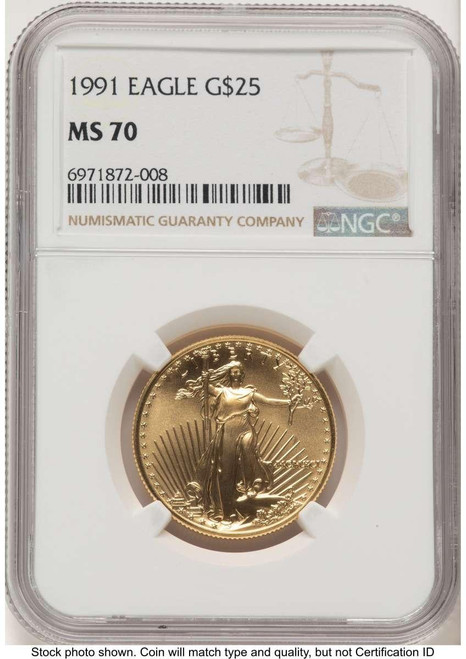 Bullionshark 1991 $25 1/2 oz American Gold Eagle Coin NGC MS70 - HAT777124007 