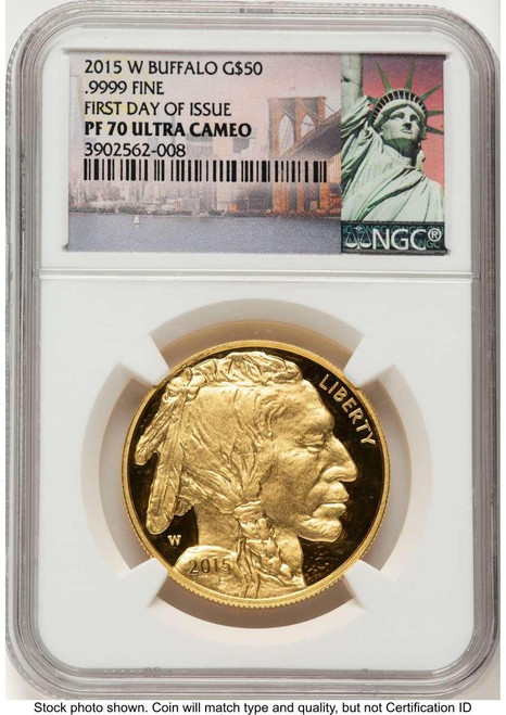 Bullionshark 2015-W $50 Proof 1 oz American Gold Buffalo Coin NGC PF70 UCAM - First Day of Issue - HAT786876001 