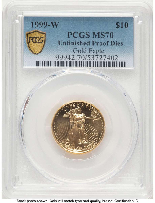 Bullionshark 1999-W $10 Proof 1/4 oz American Gold Eagle Coin PCGS PR70 DCAM - Unfinished  Dies - HAT787761001 