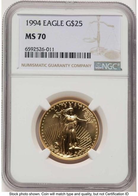 Bullionshark 1994 $25 1/2 oz American Gold Eagle Coin NGC MS70 - HAT779646018 