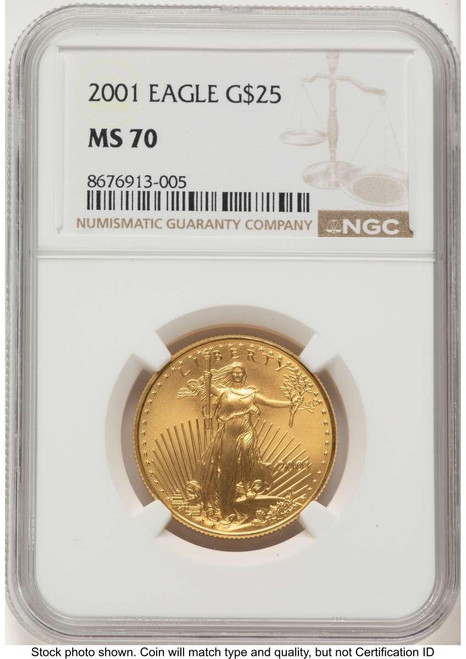 Bullionshark 2001 $25 1/2 oz American Gold Eagle Coin NGC MS70 - HAT781373031 