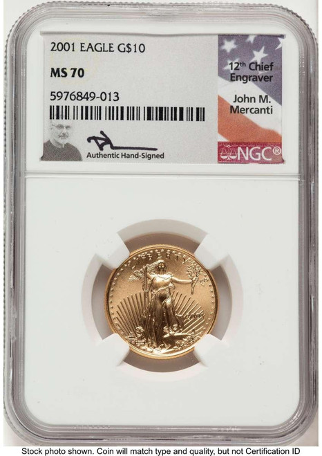 Bullionshark 2001 $10 1/4 oz American Gold Eagle Coin NGC MS70 - HAT520558084 