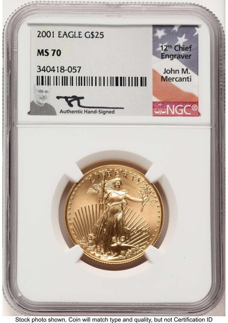 Bullionshark 2001 $25 1/2 oz American Gold Eagle Coin NGC MS70 - HAT520558085 