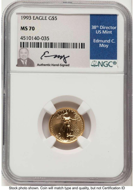 Bullionshark 1993 $5 1/10 oz American Gold Eagle Coin NGC MS70 - HAT758598087 