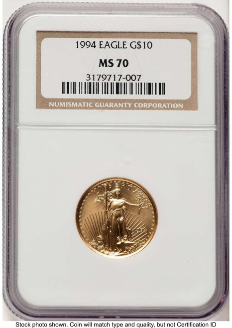 Bullionshark 1994 $10 1/4 oz American Gold Eagle Coin NGC MS70 - HAT779646020 