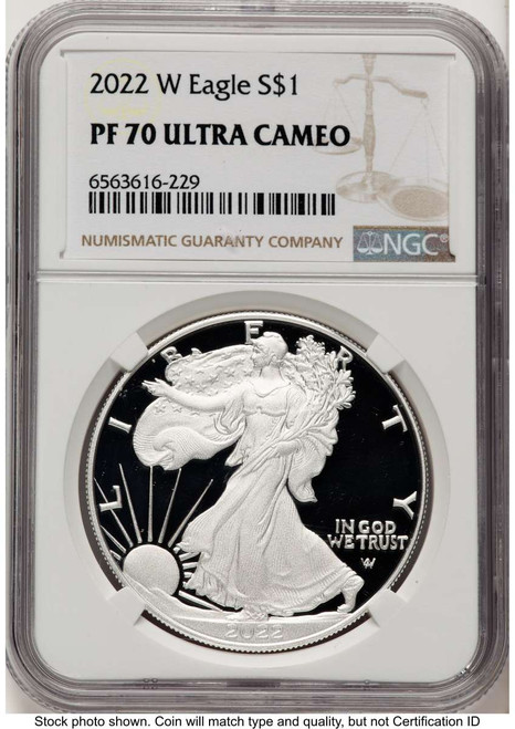 2022-W S$1 Proof American Silver Eagle Coin NGC PF70 UCAM coin front image
