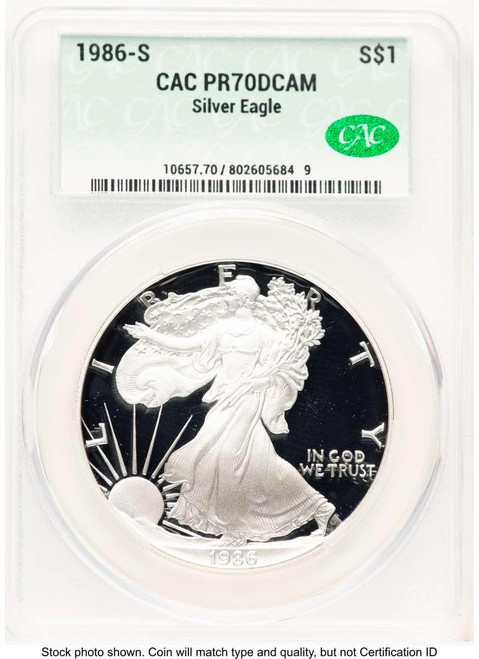 Bullionshark 1986-S S$1 Proof American Silver Eagle Coin CACG PR70 DCAM - HAT773288002 