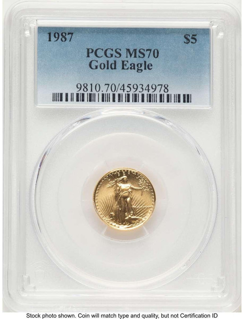 Bullionshark 1987 G$5 1/10 oz American Gold Eagle Coin PCGS MS70 - HAT765229012 