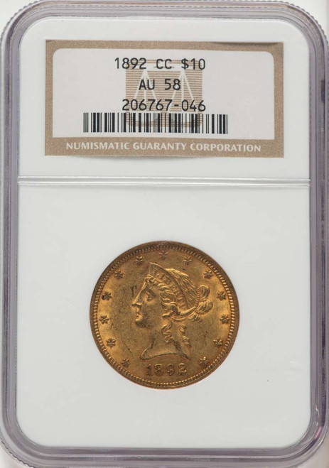 1892-CC $10 Liberty Gold Eagle Coin NGC AU58 coin front image