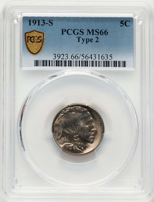 1913-S 5C Buffalo Nickel Coin PCGS MS66   Type Two coin front image