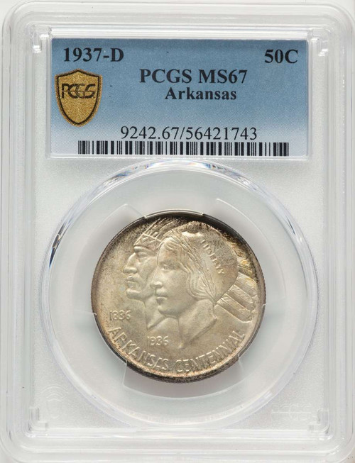 1937-D 50C Commemorative Silver Coin PCGS MS67   Arkansas coin front image