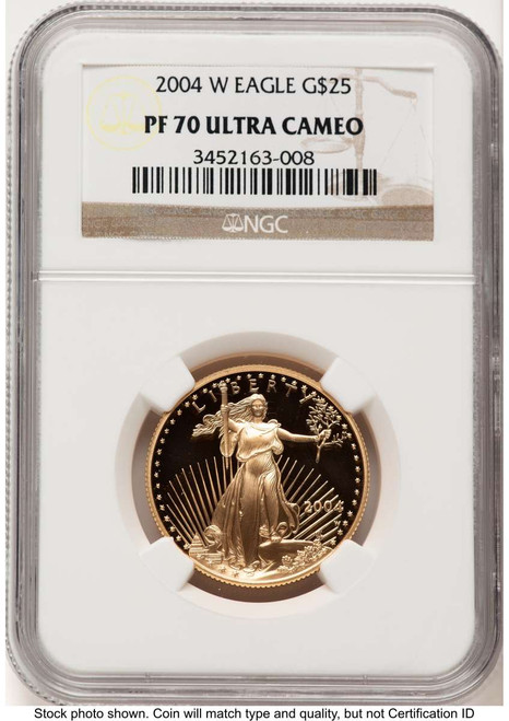2004-W G$25 Proof 1/2 oz American Gold Eagle Coin NGC PF70 UCAM coin front image