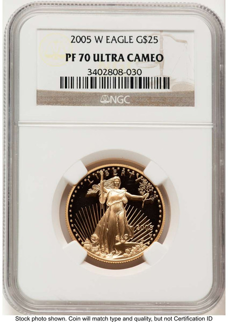 2005-W G$25 Proof 1/2 oz American Gold Eagle Coin NGC PF70 UCAM coin front image