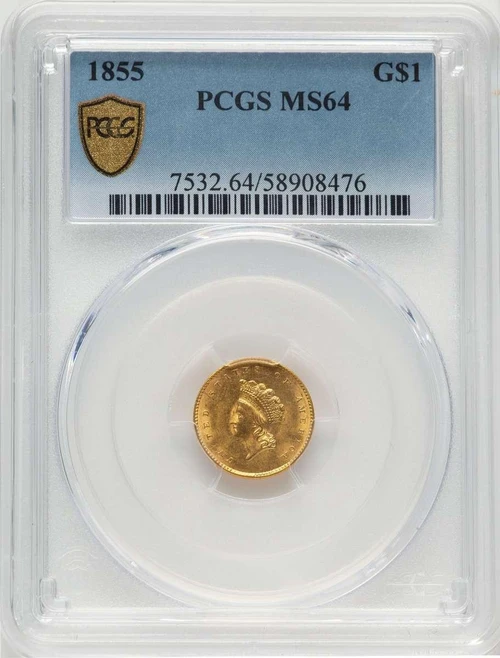 Bullionshark 1855 G$1 Gold Dollar Coin PCGS MS64   Type Two - HAT787211003 