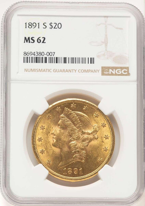 Bullionshark 1891-S $20 Liberty Gold Double Eagle NGC MS62 - HAT572584066 