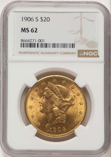 Bullionshark 1906-S $20 Liberty Gold Double Eagle NGC MS62 - HAT524663036 