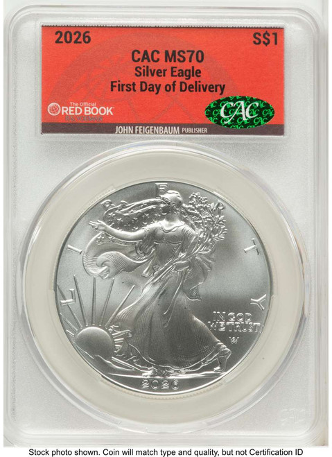2026 $1 American Silver Eagle Coin CACG MS70 coin front image